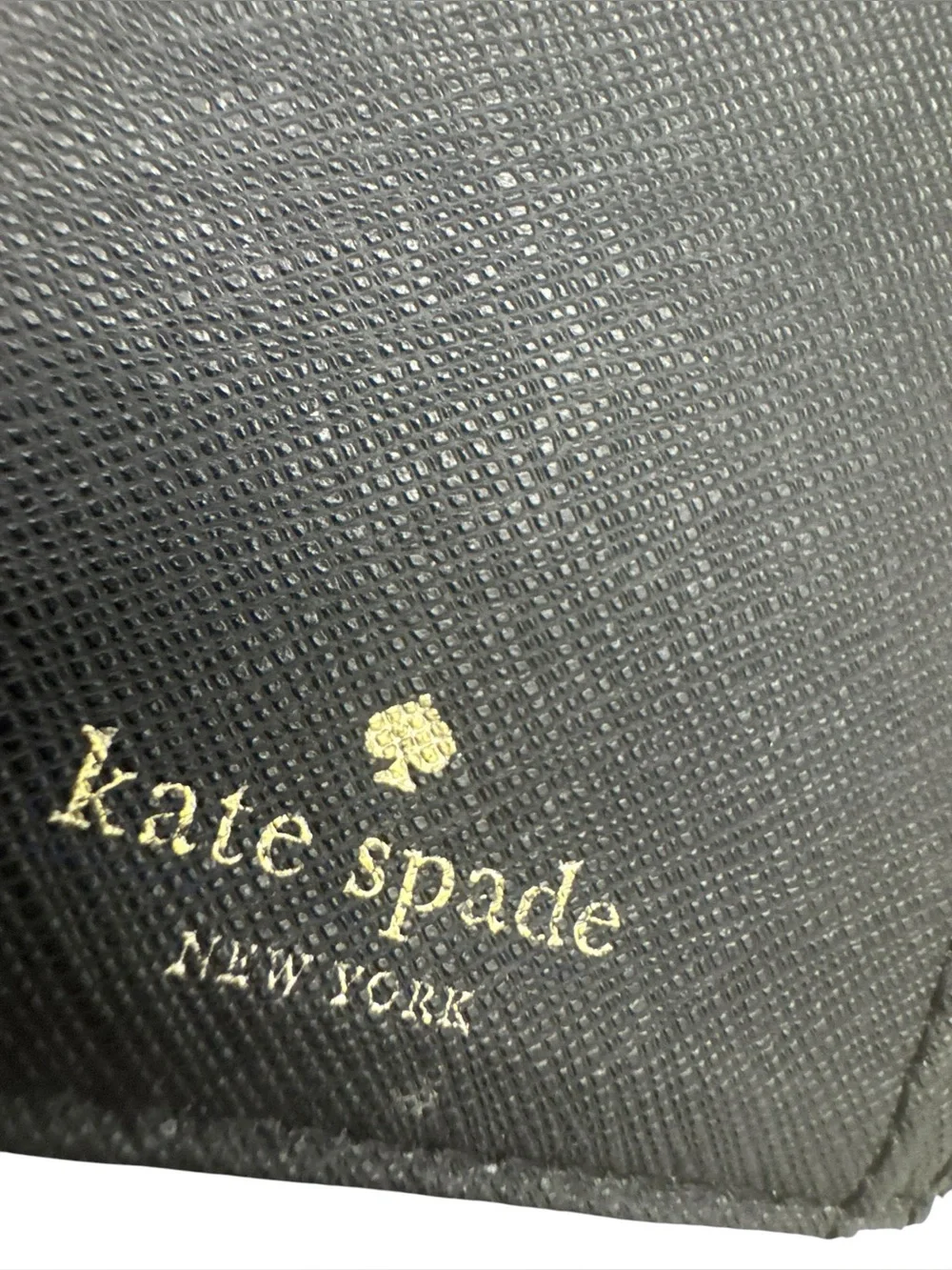 Kate Spade Black Long Saffiano Leather Zip Wallet with Gold Plaque